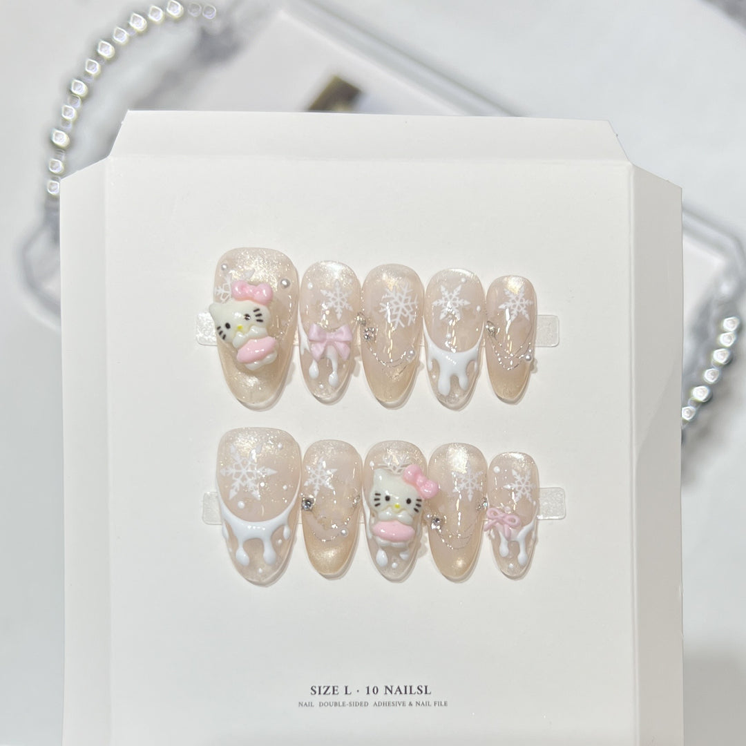 Glittery Press-On Nail Art Set with Snowflake Design Bowlift