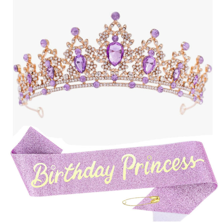 Girl crown with sparkling crystals and elegant birthday sash set Bowlift