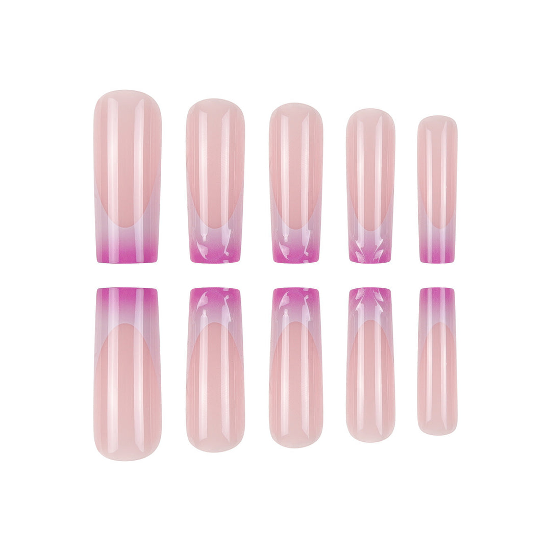 Elegant Long Acrylic Press-On Nail Set with Artistic Ombré Design Bowlift