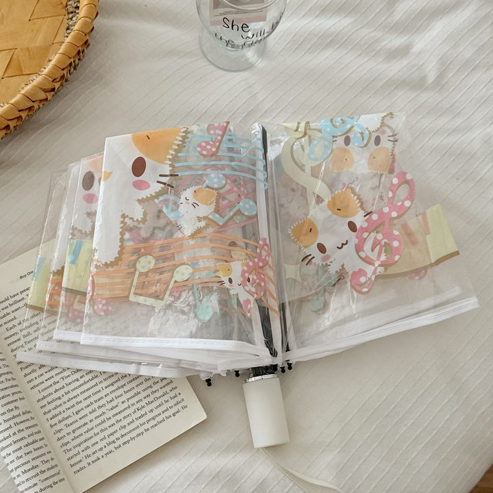 Women's Transparent Folding Umbrella with Playful Animal Design Bowlift