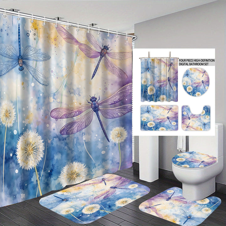 Artistic Dragonfly-Themed Four-Piece Digital Bathroom Set Bowlift