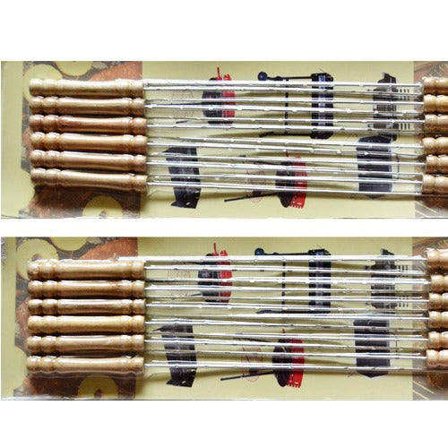Stainless Steel BBQ Skewer Set with Dual Prong Blades and Ergonomic Wooden Handles Bowlift