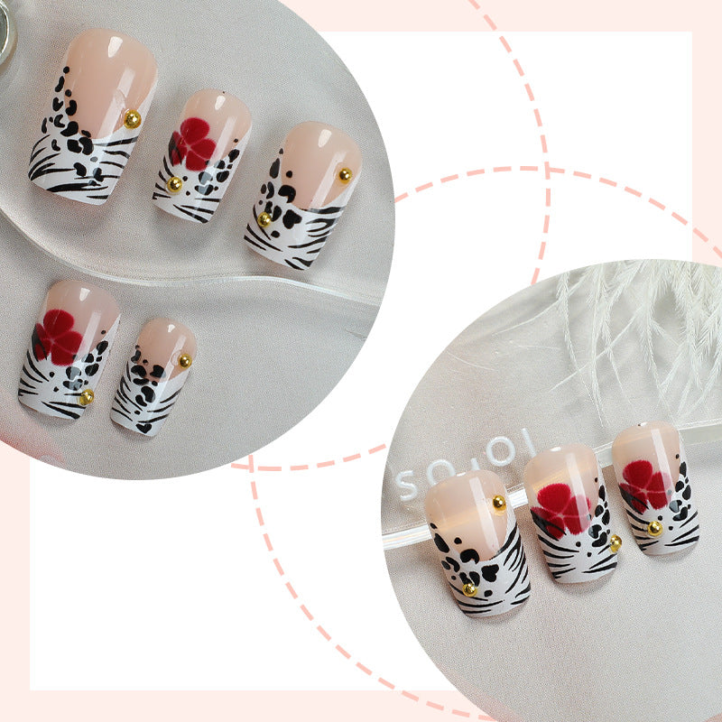 Creative Art Press-On Nail Set with Floral and Zebra Designs Bowlift
