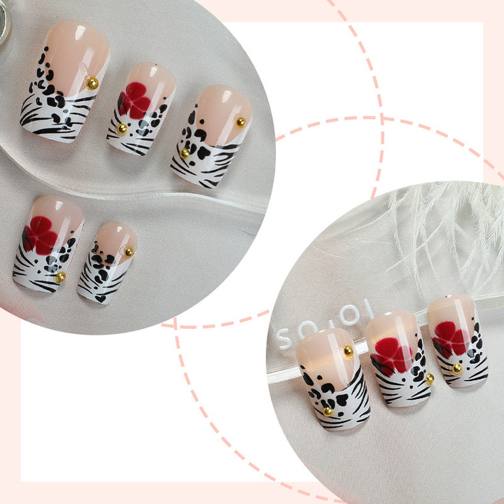 Creative Art Press-On Nail Set with Floral and Zebra Designs Bowlift
