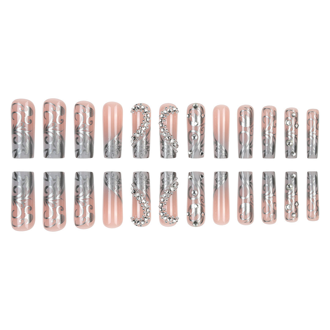 Decorative Rhinestone Stiletto Press-On Nails Bowlift