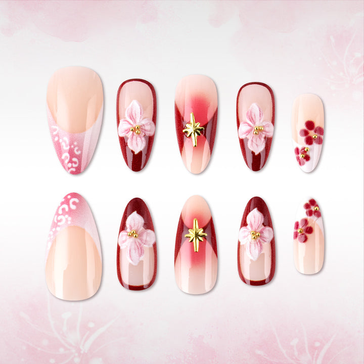 Artistic 3D Floral Sculpted Press-On Nails Bowlift