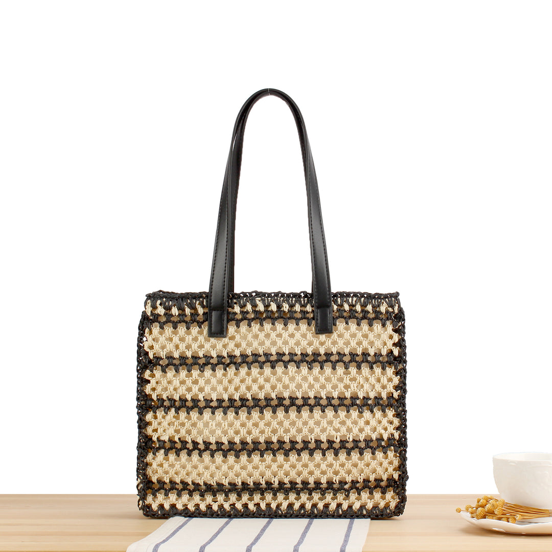 Handbag with Durable Woven Design and Elegant Leather Handles Bowlift