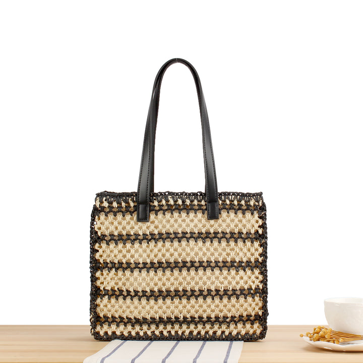 Handbag with Durable Woven Design and Elegant Leather Handles Bowlift