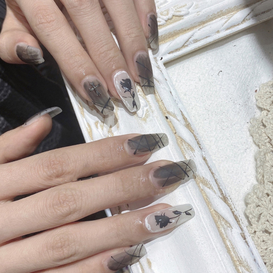 Artful stiletto nails with floral accents Bowlift