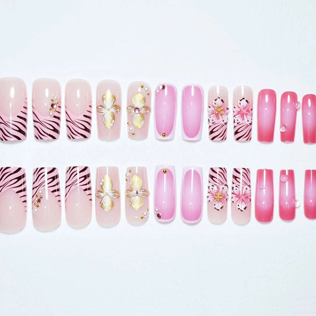 Floral Design Acrylic Nail Art Bowlift