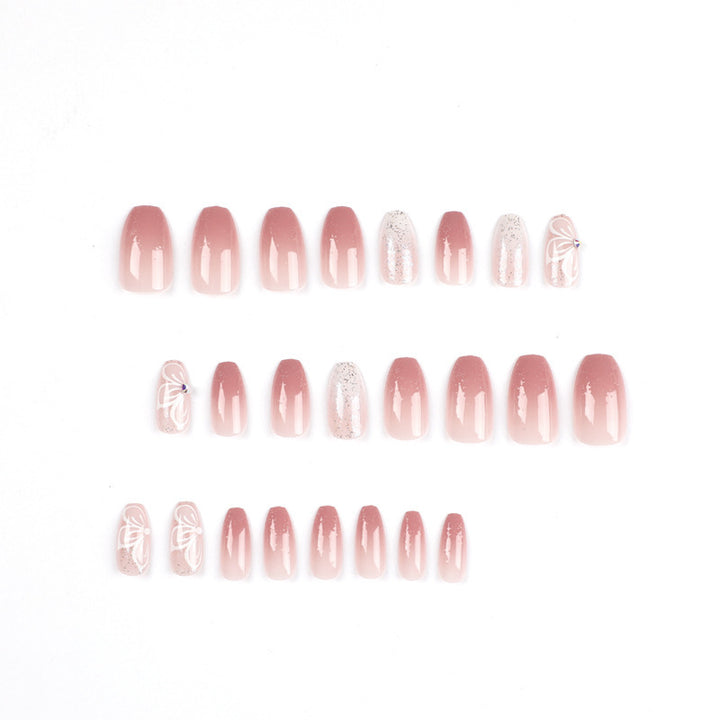 Elegant Ombre Press-On Nail Extensions with Decorative Accents Bowlift