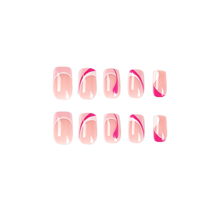 Acrylic nail extensions with elegant gradient and curved accents Bowlift