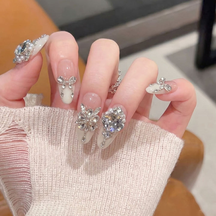Glamorous Crystal-Embellished Stiletto Press-On Nails Bowlift