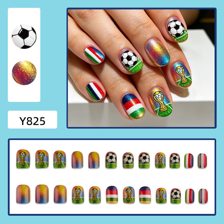 Artificial nails with soccer motif and glitter effects Bowlift