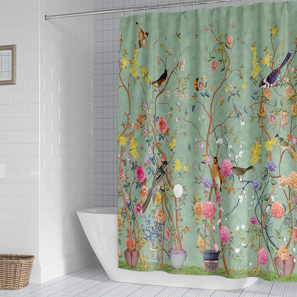 Artistic Nature-Themed Shower Curtain Bowlift