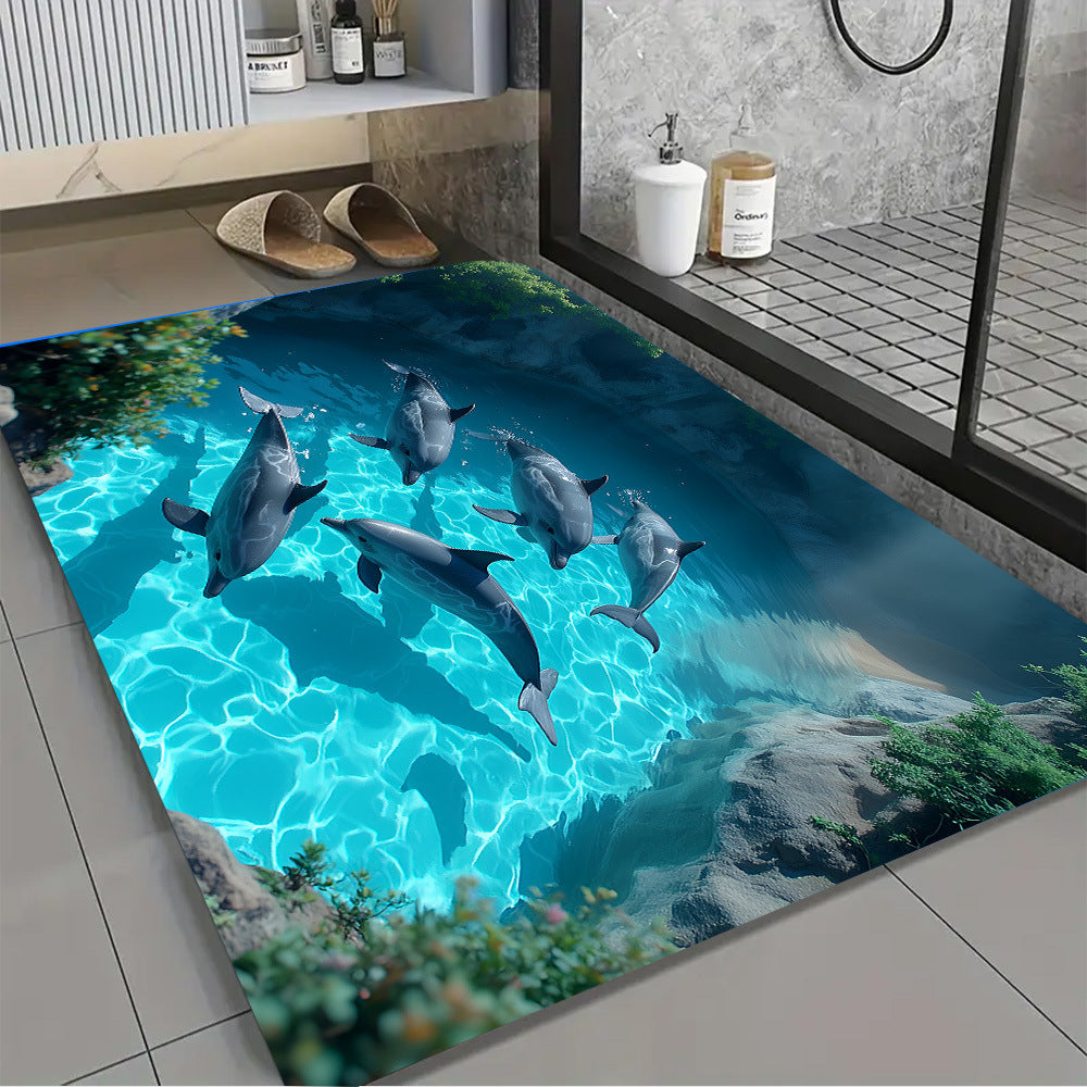 Artistic Dolphin Design Bath Mat Bowlift