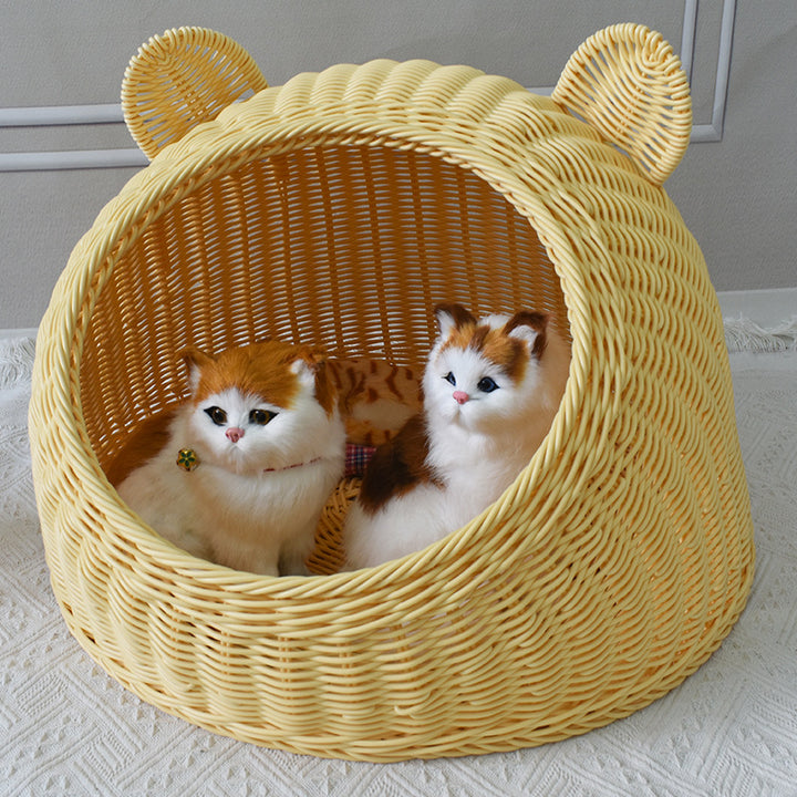 Playful Bear-Shaped Woven Pet Bed Bowlift