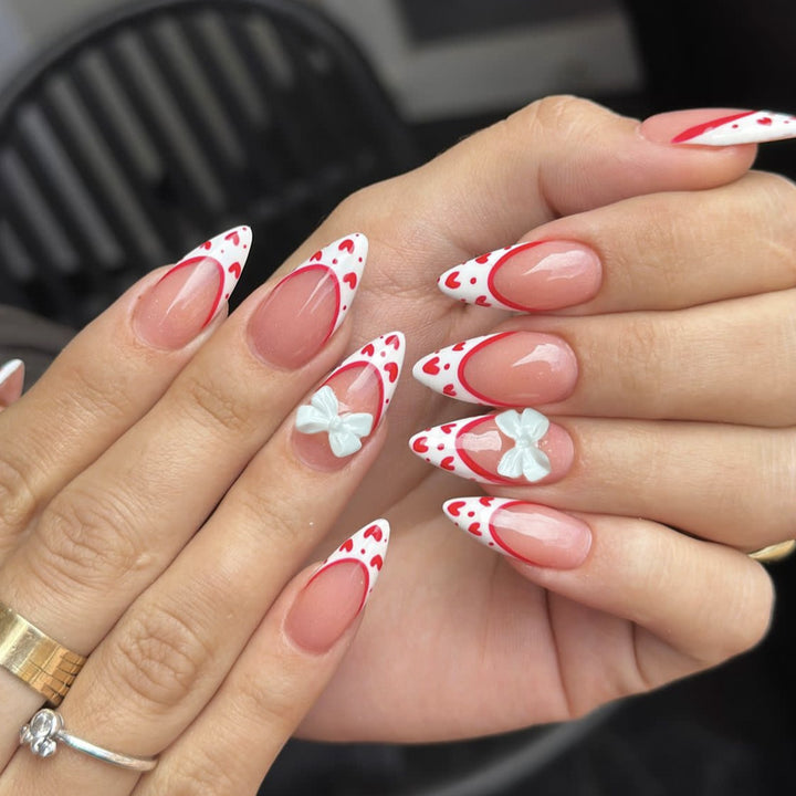 Decorative Heart Accent Stiletto Nail Art Extensions Bowlift