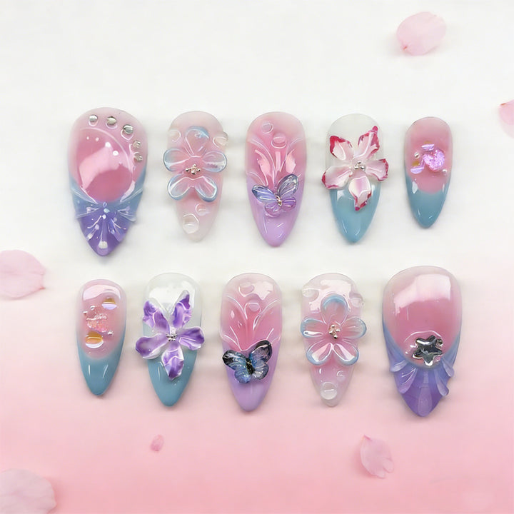Creative nail art set with floral and butterfly motifs Bowlift
