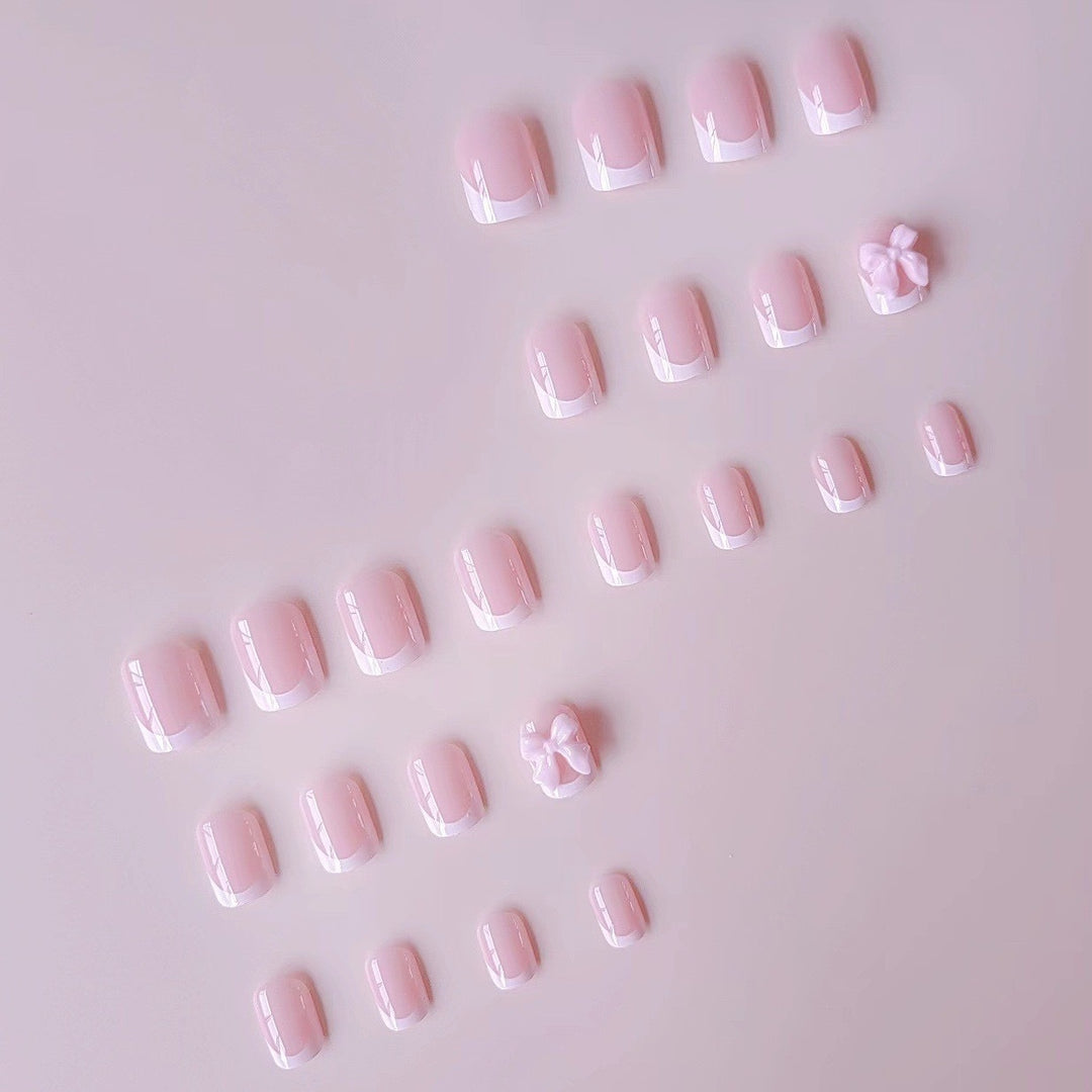 Acrylic Nail Set with Elegant Tips and 3D Bow Decorations Bowlift