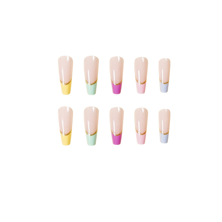 Artful Nail Extensions with Modern Color Design and Glitter Bowlift