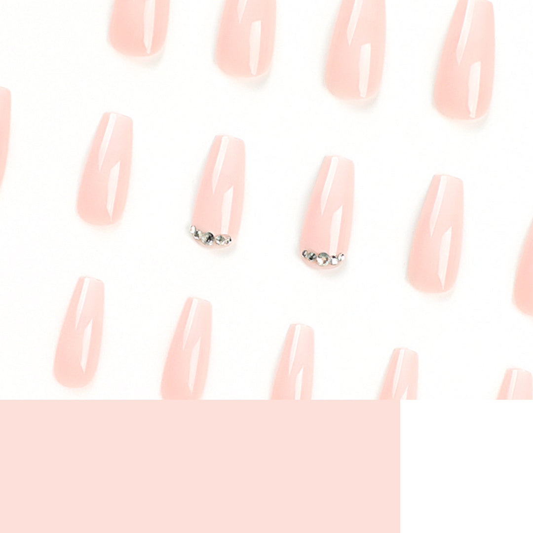 Artful Nail Extensions with Elegant Ombre Design and Rhinestone Accents Bowlift