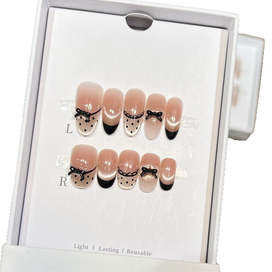 Elegant Reusable Press-On Nail Art Set with Charming Bow Accents Bowlift