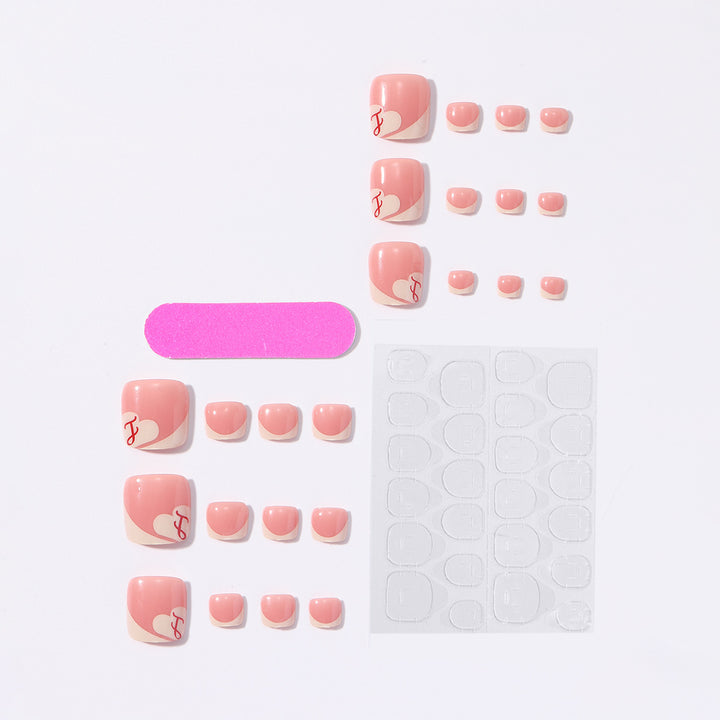 Artificial nail set with elegant French tips and romantic heart designs Bowlift