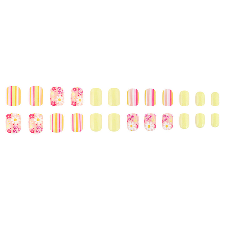 Artistic Floral and Striped Press-On Nail Art Bowlift