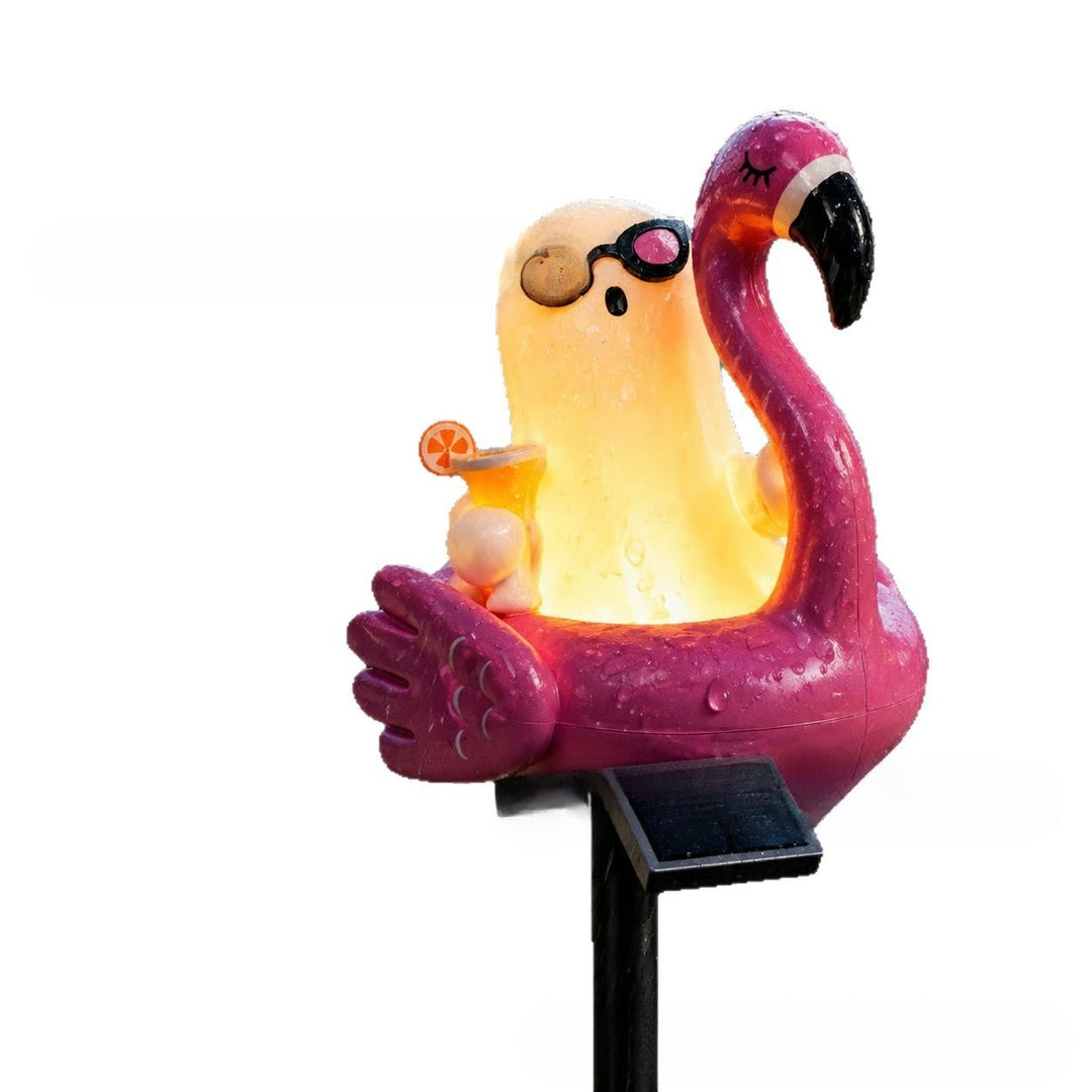 Whimsical Solar Flamingo Garden Stake Lantern With Integrated LED Character And Ground Spike Bowlift