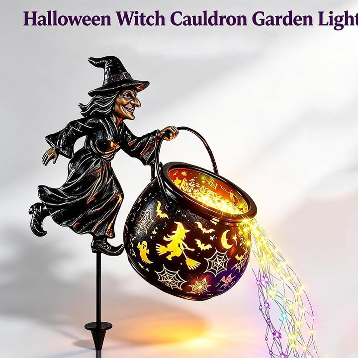 Garden decoration with illuminated witch figure Bowlift