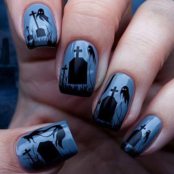 Creative Halloween Art Nails with Haunting Tombstone Design Bowlift