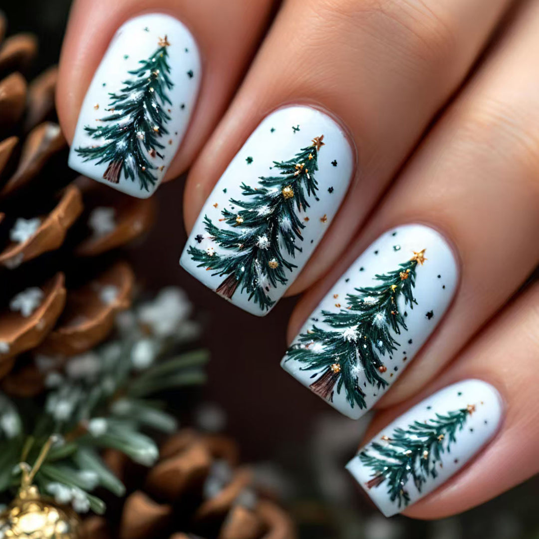 Artificial Nails In Festive Winter Forest Design Bowlift