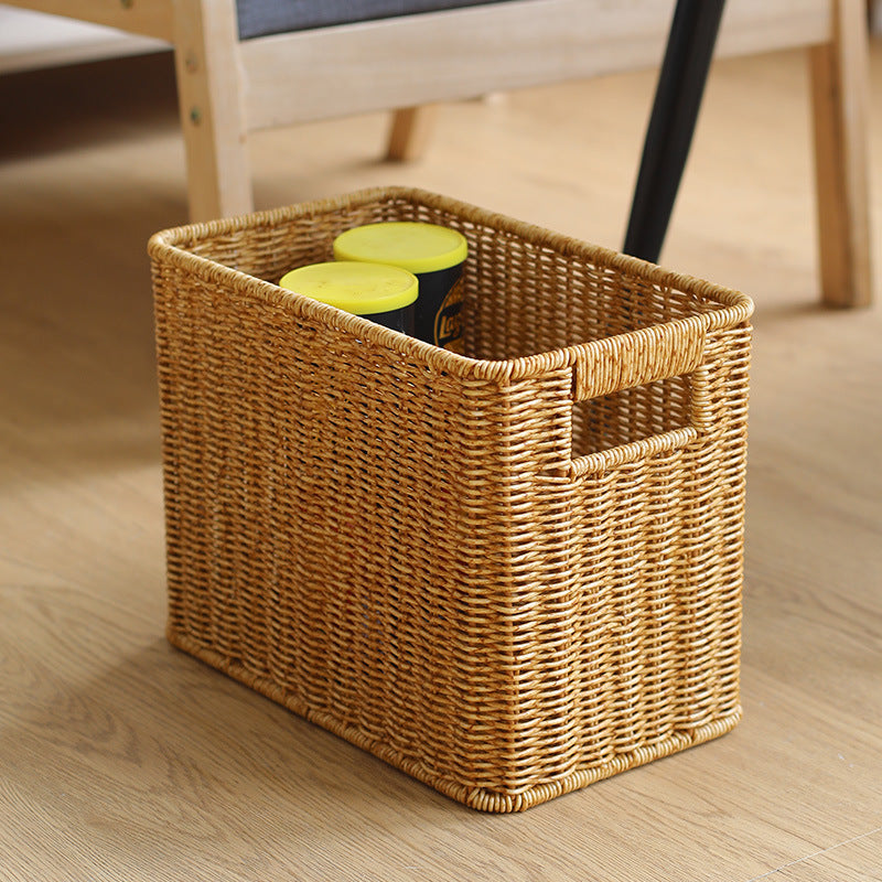 Handwoven Rectangular Storage Basket with Cutout Handles Bowlift