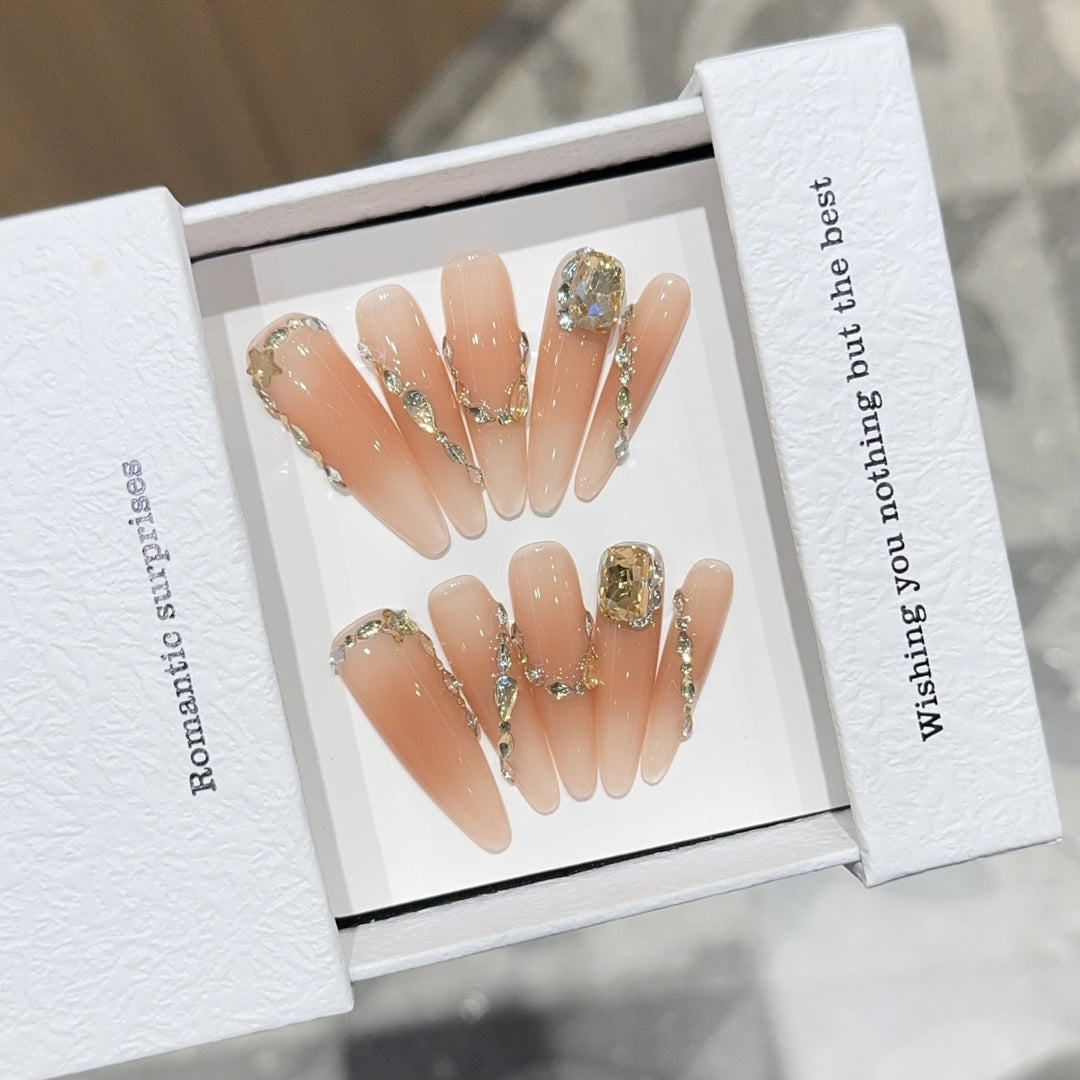 Artificial nails with Romantic Glamour Design Bowlift