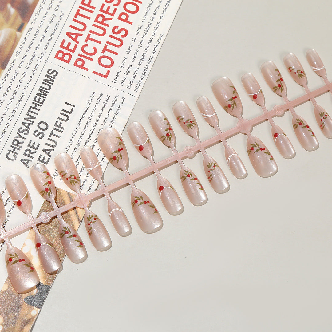 Floral Decorated Press-On Nail Set Bowlift