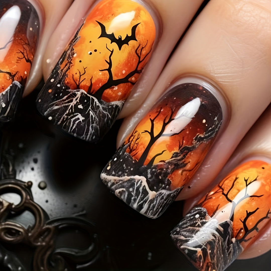 Creative Halloween Art Nails in Mysterious Night Design Bowlift