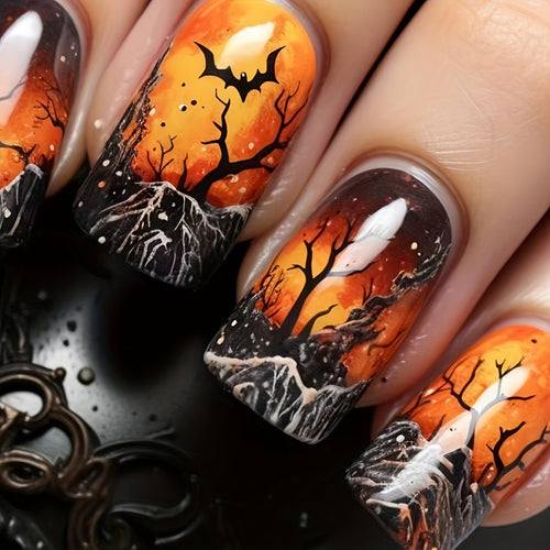 Creative Halloween Art Nails in Mysterious Night Design Bowlift