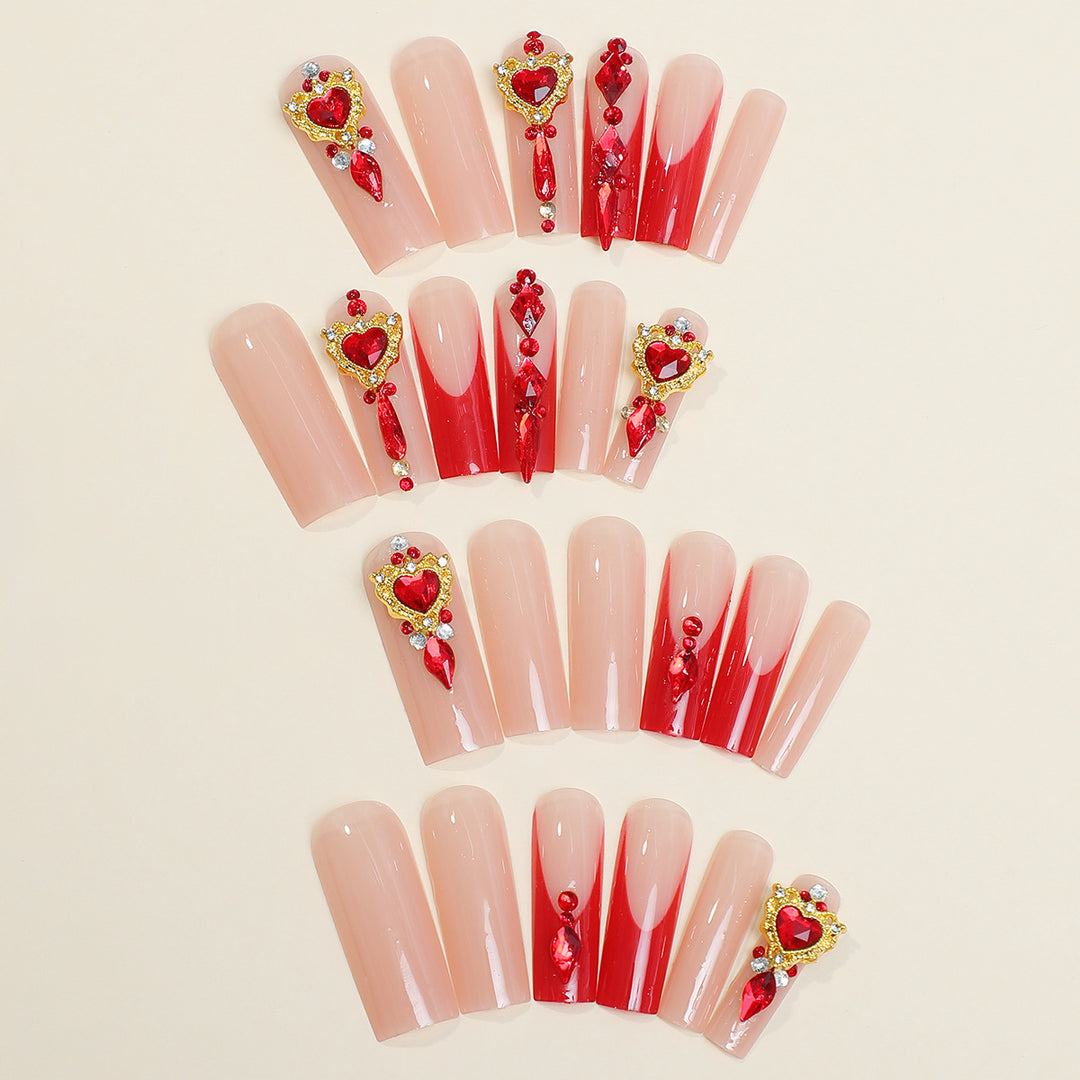 Decorative Nail Art Press-On Kit with Heart and Gem Embellishments Bowlift