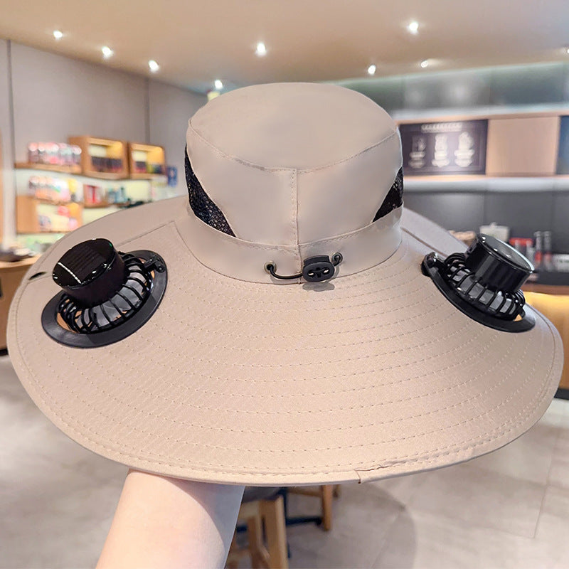 Bbreathable sun hat with two integrated mini fans, wide brim and adjustable chin strap Bowlift