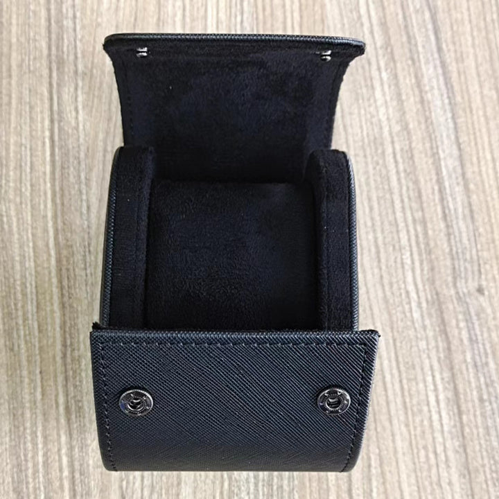 Compact Leather Travel Watch Roll Case with Snap Closure Bowlift