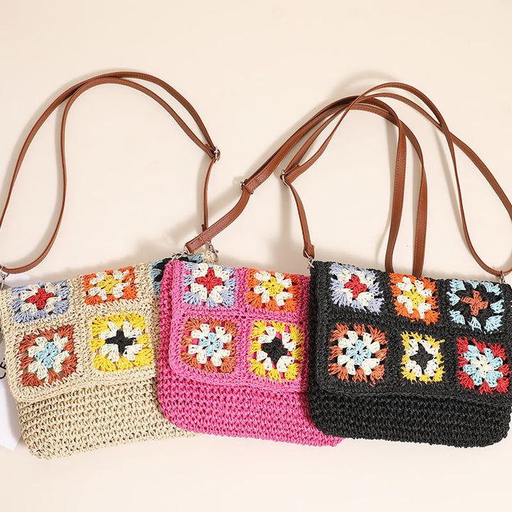 Fashionable shoulder bag with colorful crochet pattern Bowlift