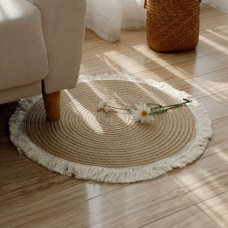 Rustic Round Rug with Fringes Bowlift