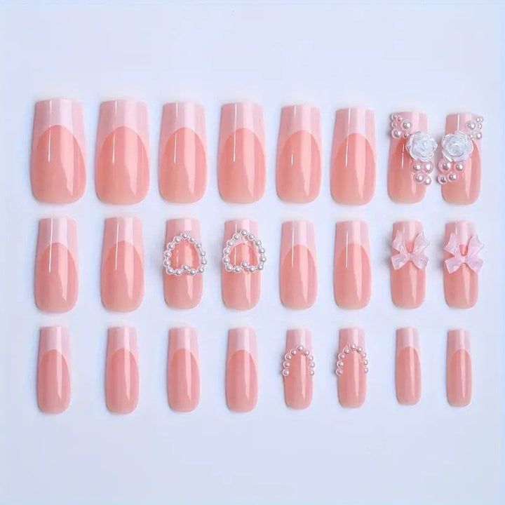Artificial nail set with romantic 3D heart and flower decorations Bowlift