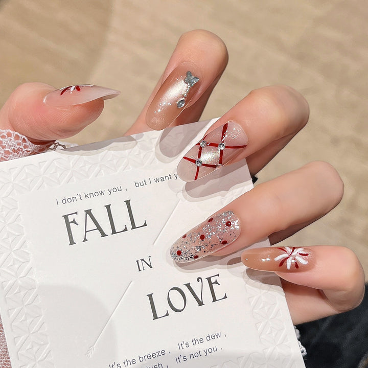 Decorative Press-On Nails with Gem Accents Bowlift