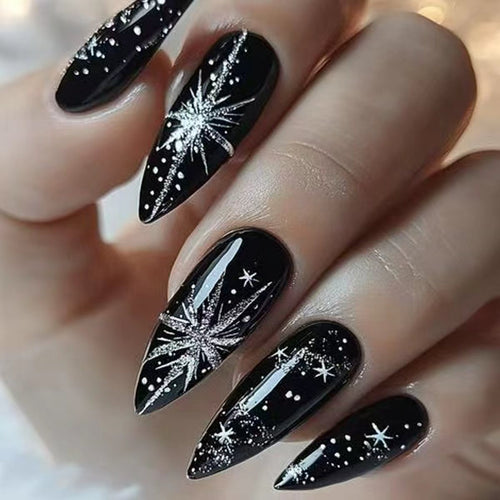 Glamorous Art Nails with Sparkling Star Design Bowlift