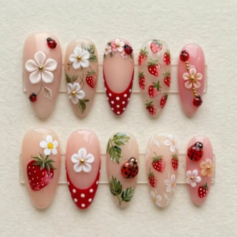 Whimsical Strawberry-Themed Press-On Nails Bowlift