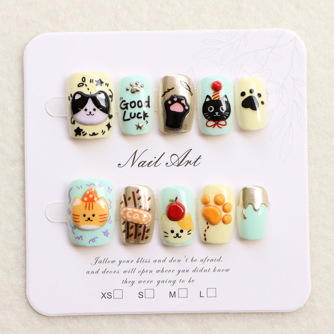 Whimsical Animal-Themed Press-On Nail Art Set Bowlift