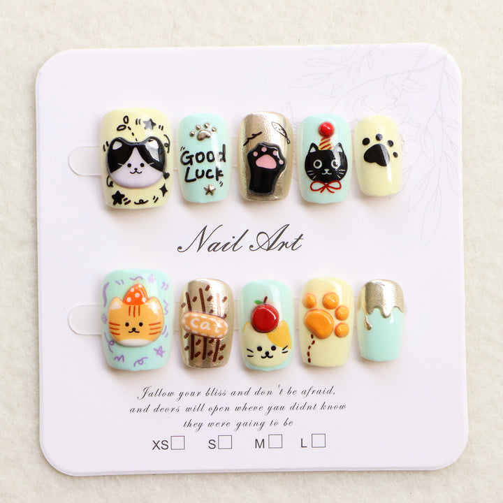 Whimsical Animal-Themed Press-On Nail Art Set Bowlift