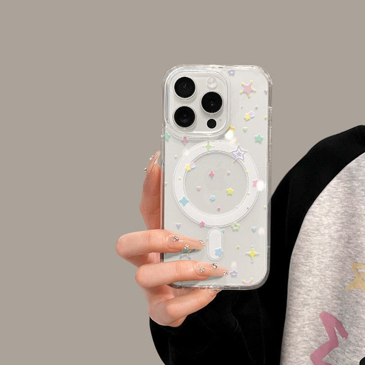 Magnetic Compatible Silicone Phone Case With Decorative Star Confetti And Enhanced Camera Protection